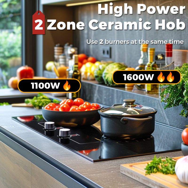 ADVWIN Electric Cooktop, 2 Burner Knob Control Plug in Built